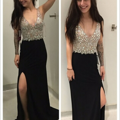 V-neck beading long prom dress,evening dress,charming prom dresses,bg103