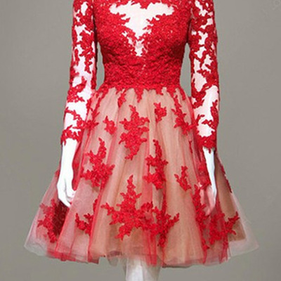 Lace long sleeve a-line homecoming dress,short prom dresses,cocktail dress,homecoming dress,graduation dress,party dress f104