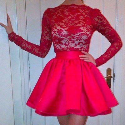 Long sleeve real made lace a-line homecoming dress,short prom dresses,cocktail dress,homecoming dress,graduation dress,party dress f109