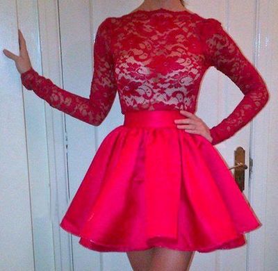 Long Sleeve Real Made Lace A-Line Homecoming Dress,Short Prom Dresses,Cocktail Dress,Homecoming Dress,Graduation Dress,Party Dress F109
