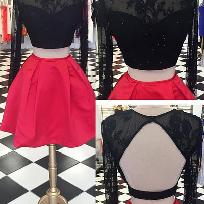Lace two pieces a-line homecoming dress,short prom dresses,cocktail dress,homecoming dress,graduation dress,party dress f107