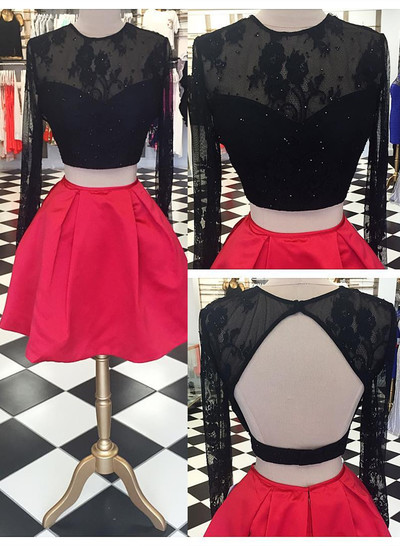 Lace Two Pieces A-Line Homecoming Dress,Short Prom Dresses,Cocktail Dress,Homecoming Dress,Graduation Dress,Party Dress F107