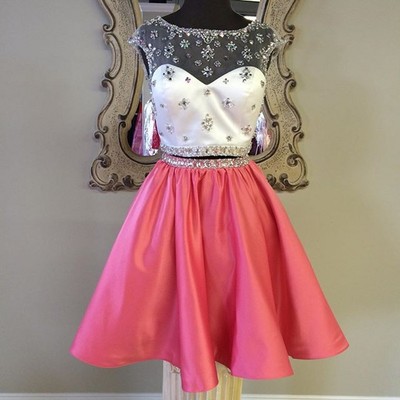 Beading two pieces a-line homecoming dress,short prom dresses,cocktail dress,homecoming dress,graduation dress,party dress f112