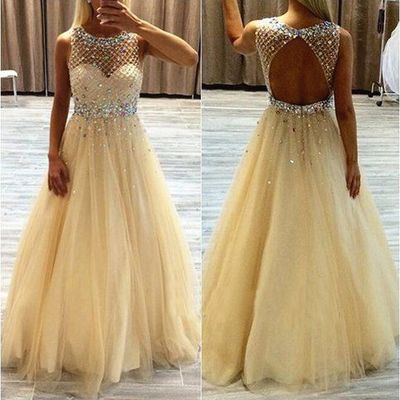 Backless champagne beading long prom dress,evening dress,charming prom dresses,bg122