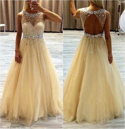 Backless champagne Beading Long Prom Dress,Evening Dress,Charming Prom Dresses,BG122