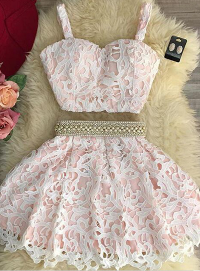 Lace Pretty Two Pieces Homecoming Dress,Short Prom Dresses,Cocktail Dress,Homecoming Dress,Graduation Dress,Party Dress,Short Homecoming Dress F155