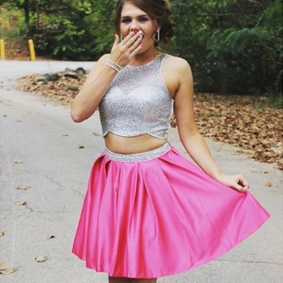 Satin pretty two pieces homecoming dress,short prom dresses,cocktail dress,homecoming dress,graduation dress,party dress,short homecoming dress f156