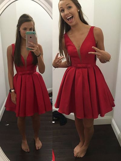 Red Satin Pretty Homecoming Dress,Short Prom Dresses,Cocktail Dress,Homecoming Dress,Graduation Dress,Party Dress,Short Homecoming Dress F157