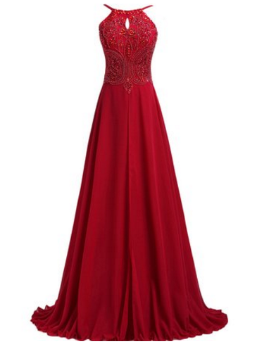 Halter A-Line Beading Backless Long Prom Dress,Evening Dress,Charming Prom Dresses,BG140