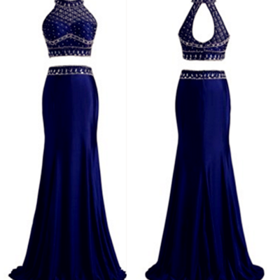 Two pieces royal blue custom made long prom dress,evening dress,charming prom dresses,bg136