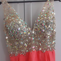 V-Neck Custom Made Beading Long Prom Dress,Evening Dress,Prom Dresses,BG143 - Thumbnail 2