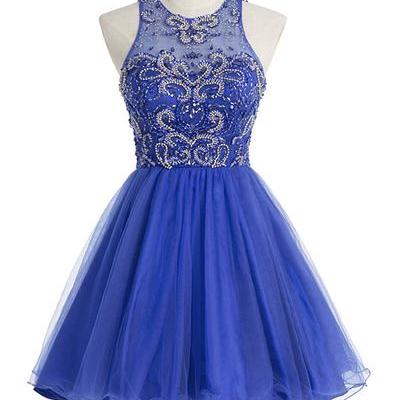 Royal blue beading short homecoming dress,short prom dresses,cocktail dress,homecoming dress,graduation dress,party dress,short homecoming dress f177