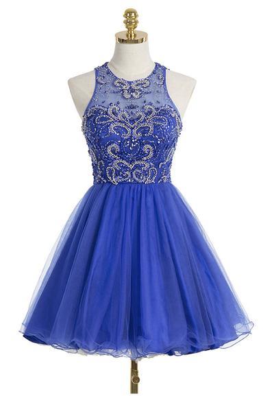 Royal Blue Beading Short Homecoming Dress,Short Prom Dresses,Cocktail Dress,Homecoming Dress,Graduation Dress,Party Dress,Short Homecoming Dress F177