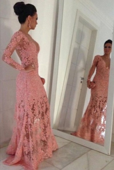 Lace Custom Made Beading Long Prom Dress,Evening Dress,Prom Dresses,BG145