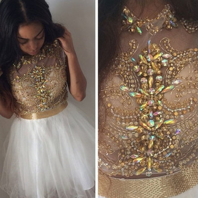 Gold beading short homecoming dress,short prom dresses,cocktail dress,homecoming dress,graduation dress,party dress,short homecoming dress f178
