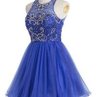 Royal Blue Beading Short Homecoming Dress,Short Prom Dresses,Cocktail Dress,Homecoming Dress,Graduation Dress,Party Dress,Short Homecoming Dress F177 - Thumbnail 1