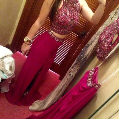 Two pieces custom made beading long prom dress,evening dress,prom dresses,bg144