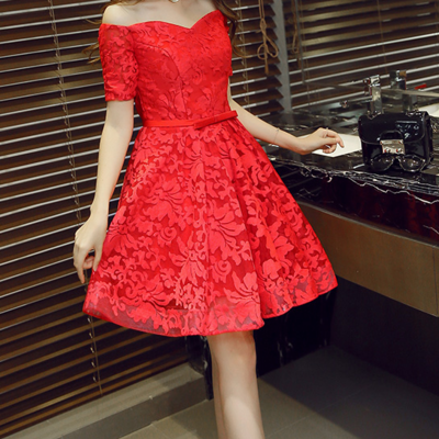 Red lace short homecoming dress,short prom dresses,cocktail dress,homecoming dress,graduation dress,party dress,short homecoming dress f183