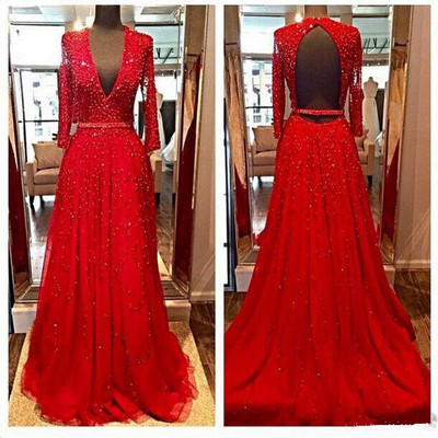 Red v-neck charming custom made long prom dress,evening dress,prom dresses,bg149
