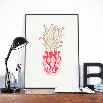 Pink Pineapple, food, kitchen, pineapple, aloha, digital, illustration, art print