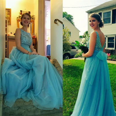 Backless A-Line Tulle Long Prom Dress,Evening Dress,Prom Dresses,BG175
