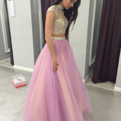 Two pieces beading tulle long prom dress,evening dress,prom dresses,bg196