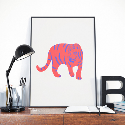 Red tiger, nursery, children art, aloha, digital, illustration, art print
