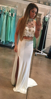 Two Pieces Beading Long Prom Dress,Evening Dress,Prom Dresses,BG201