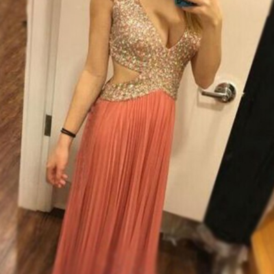 Sexy v-neck beading long prom dress,evening dress,prom dresses,bg203