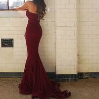 Burgundy Lace Long Prom Dress,Evening Dress,Prom Dresses,BG214 - Thumbnail 1