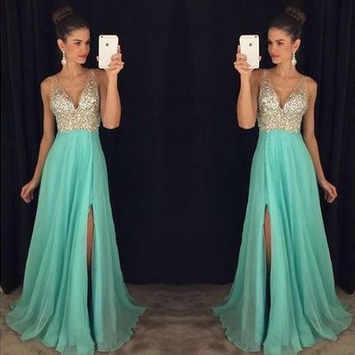 V-neck beading long prom dress,prom dress,evening dress,prom dresses,bg217