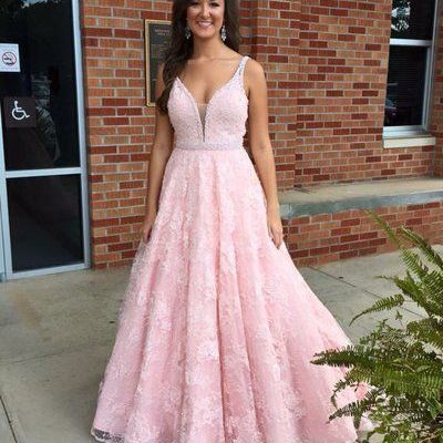 Lace pink long prom dress,prom dress,evening dress,prom dresses,bg232