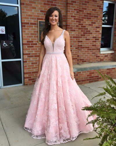 Lace Pink Long Prom Dress,Prom Dress,Evening Dress,Prom Dresses,BG232