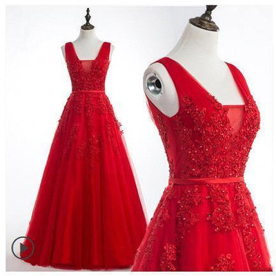 V-neck red charming long prom dress,evening dress,charming prom dresses,bg107 - Thumbnail 1