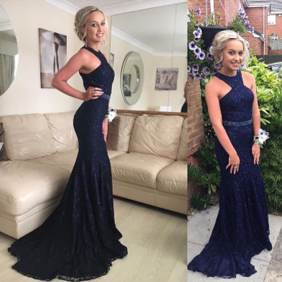 Dark navy halter beading charming long prom dress,evening dress,charming prom dresses,bg111