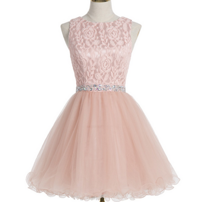 Pink lace pretty lace a-line homecoming dress,short prom dresses,cocktail dress,homecoming dress,graduation dress,party dress f124