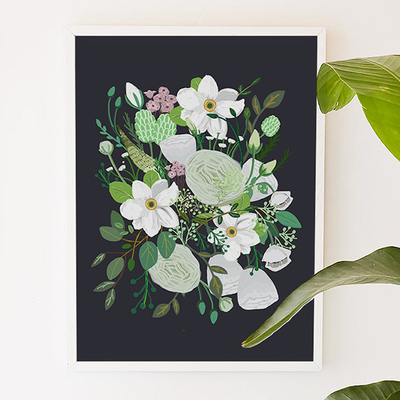 Romantic garden, flower, floral, blossom, digital, illustration, art print