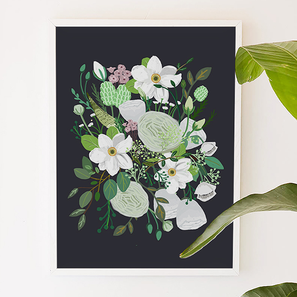 Romantic Garden, flower, floral, blossom, digital, illustration, art print