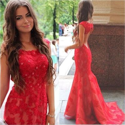 Appliques Red Lace Backless Sexy Long Prom Dress,Evening Dress,Charming Prom Dresses,BG117