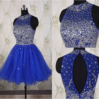 Royal blue beading halter homecoming dress,short prom dresses,cocktail dress,homecoming dress,graduation dress,party dress,short homecoming dress f139 - Thumbnail 6