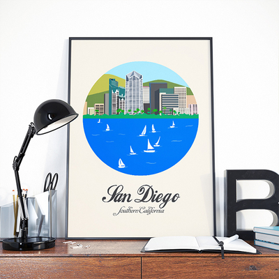 San diego, city art, city, digital, illustration, art print - Thumbnail 3