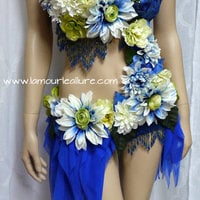 Green and Blue Spring Fairy Monokini Cosplay Dance Costume Rave Bra Halloween Burlesque Show Girl - Thumbnail 3