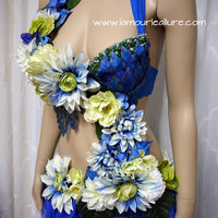 Green and Blue Spring Fairy Monokini Cosplay Dance Costume Rave Bra Halloween Burlesque Show Girl - Thumbnail 4