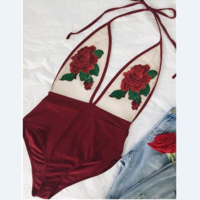 Fashion Hanging Neck Embroidered Swimsuit  22302 - Thumbnail 1