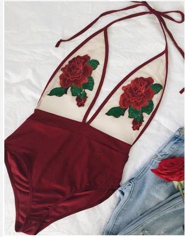 Fashion Hanging Neck Embroidered Swimsuit  22302