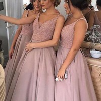 beaded bridesmaid dresses v neckline  pg0559 - Thumbnail 1