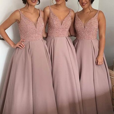 Beaded bridesmaid dresses v neckline  pg0559