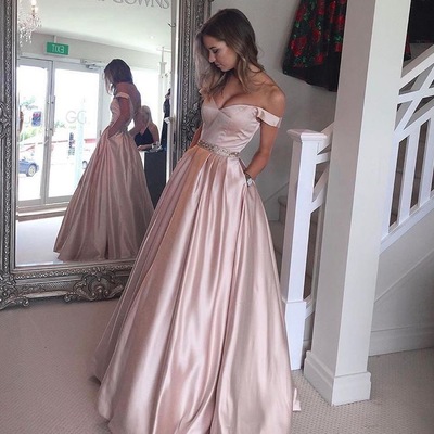 Pink prom dresses,off the shoulder formal dresses,wedding party dresses,banquet gowns