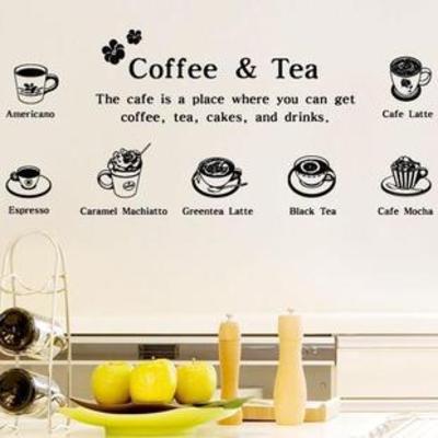 Coffee & tea cafe design free style black color wall sticker decal set