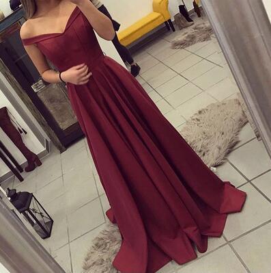 Off The Shoulder Prom Dress, Simple Party Dress Long, Burgundy Prom Dress,  Long Prom Dresses,2017 Prom Gown